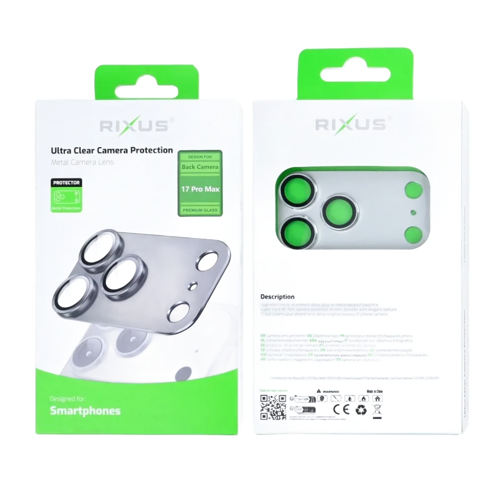 Rixus Ultra Clear Camera Protection beskyttelsesglas til iPhone 17 Pro Max, sølv