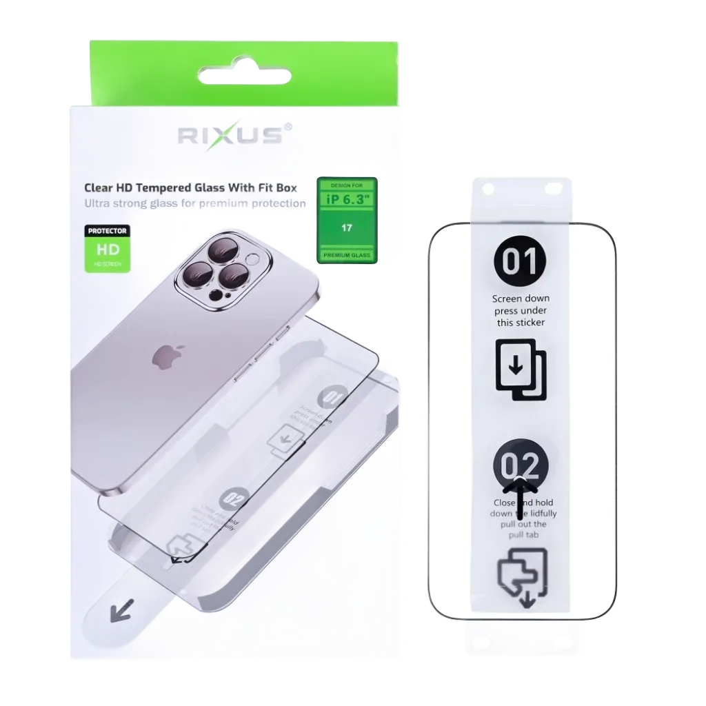 Rixus Clear HD With Fit Box beskyttelsesglas til iPhone 17
