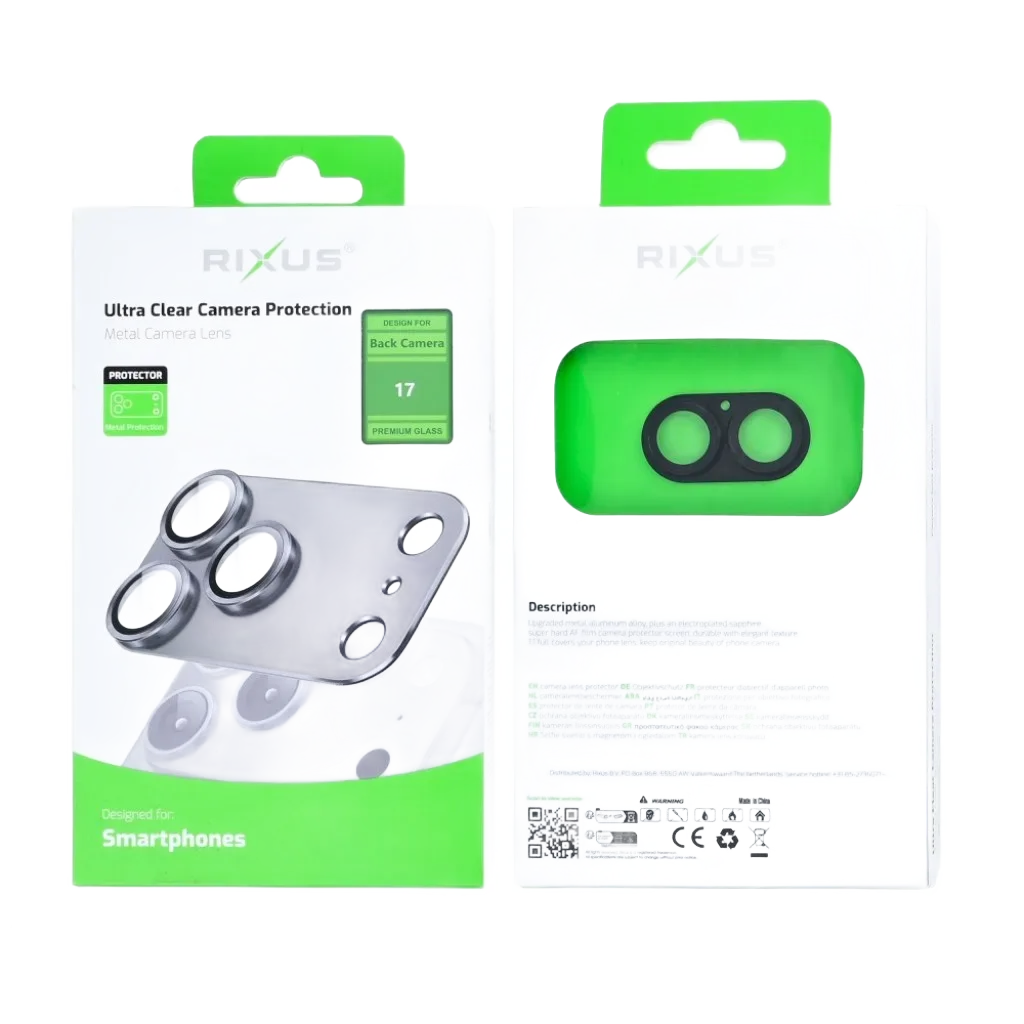 Rixus Ultra Clear Camera Protection beskyttelsesglas til iPhone 17, sort