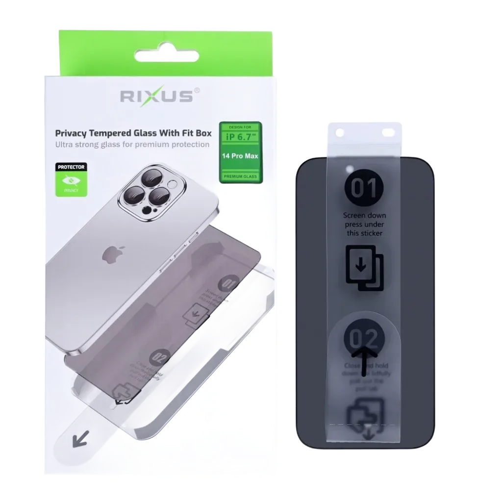 Rixus Privacy With Fit Box beskyttelsesglas til iPhone 14 Pro Max