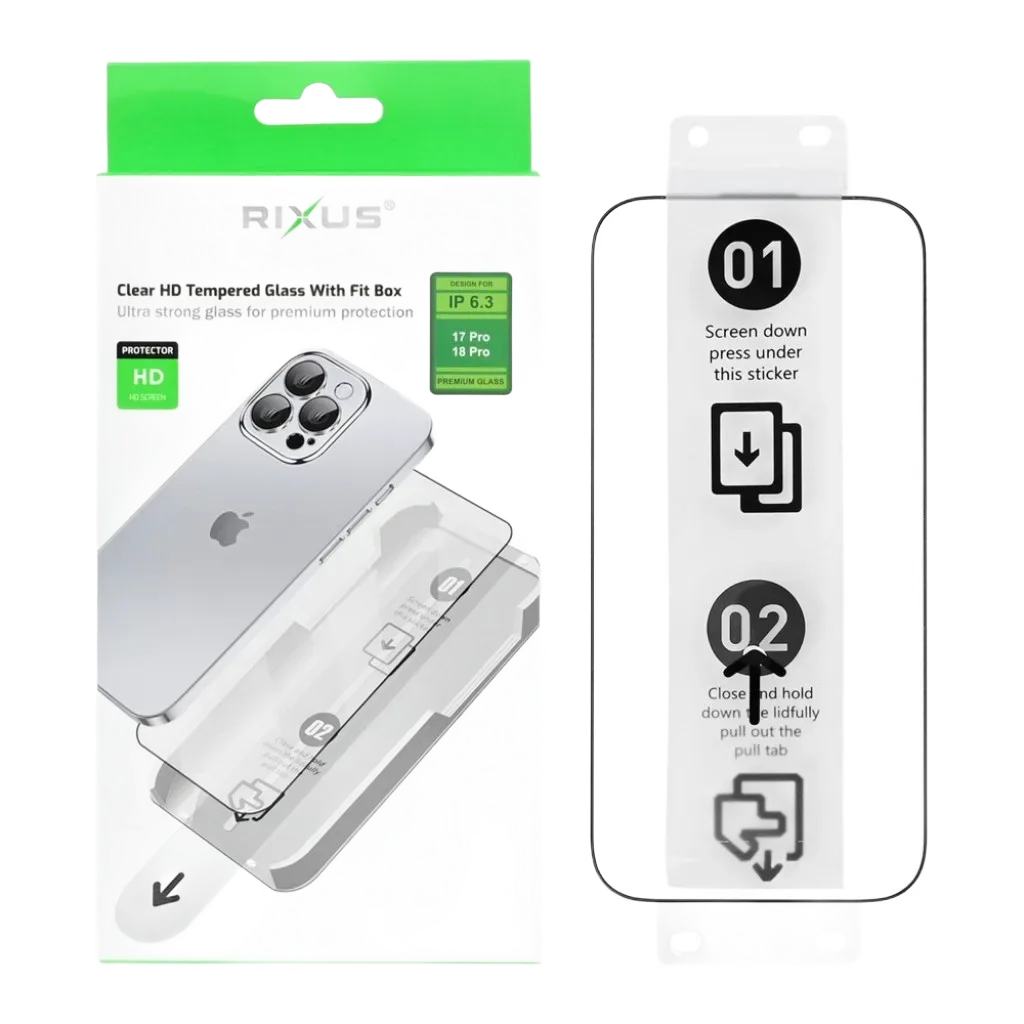 Rixus Clear HD Tempered Glass With Fit Box beskyttelsesglas til iPhone 17 Pro og 18 Pro