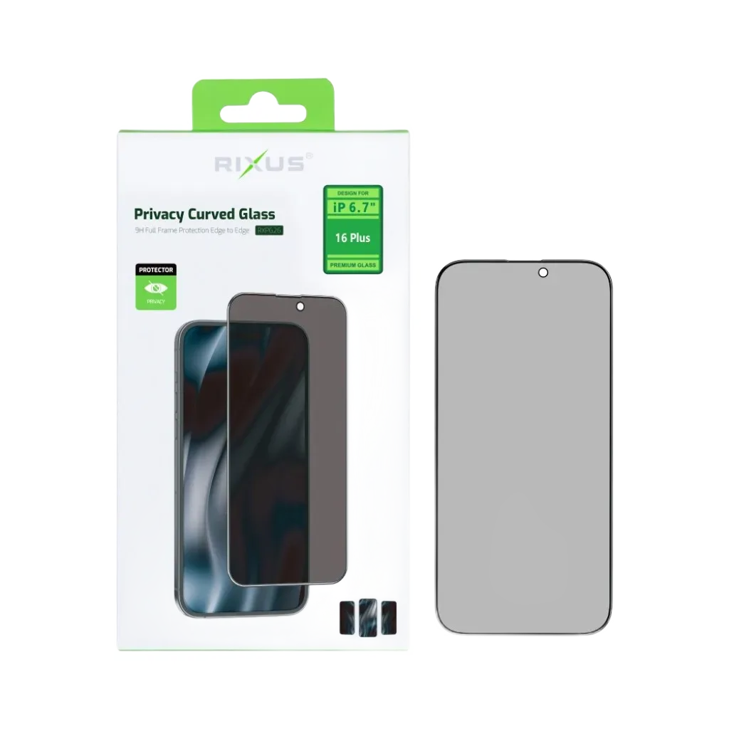 Rixus Privacy Full Curved Edge beskyttelsesglas til iPhone 16 Plus