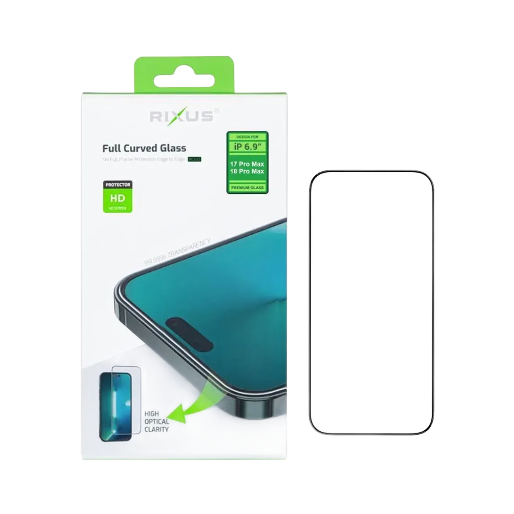 Rixus Clear HD Full Curved Edge beskyttelsesglas til iPhone 17 Pro Max og 18 Pro Max