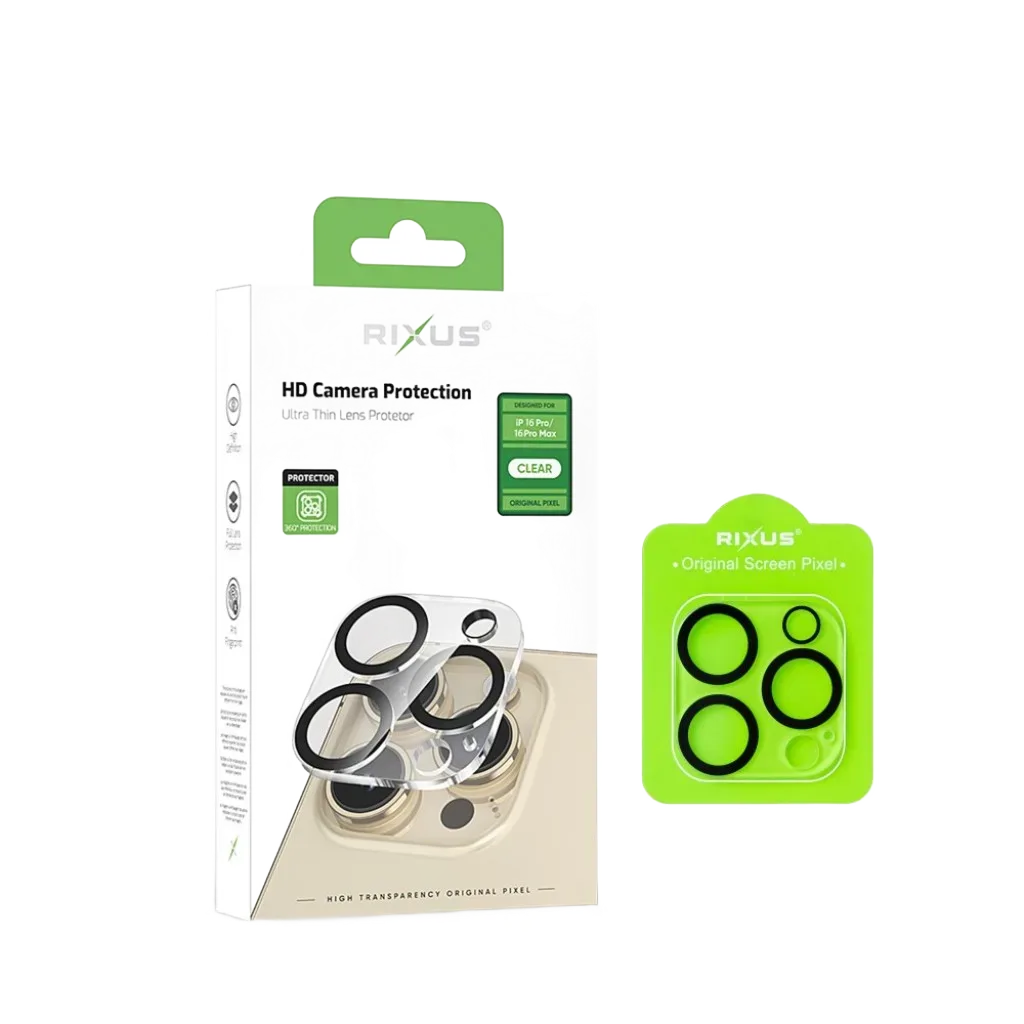Rixus Clear HD Camera beskyttelsesglas til iPhone 16 Pro og 16 Pro Max, sort