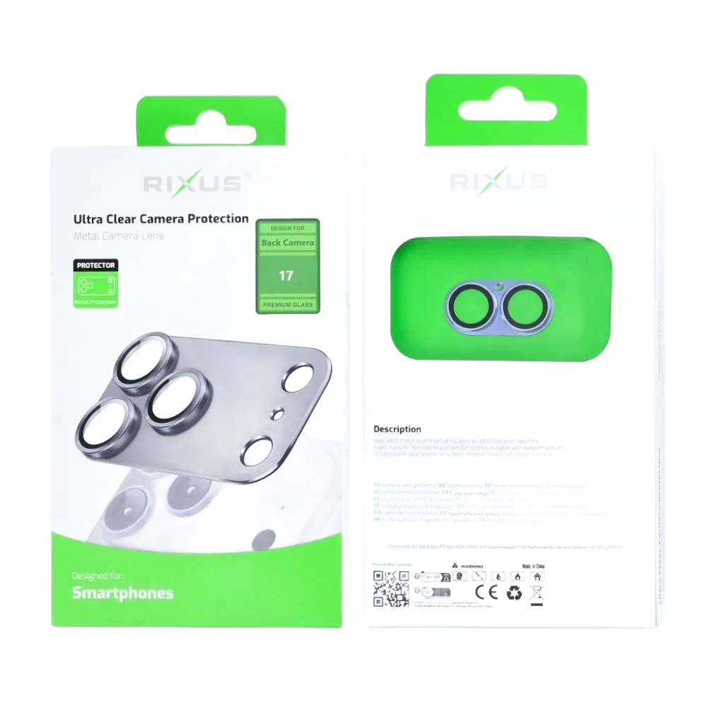 Rixus Ultra Clear Camera Protection beskyttelsesglas til iPhone 17, blå