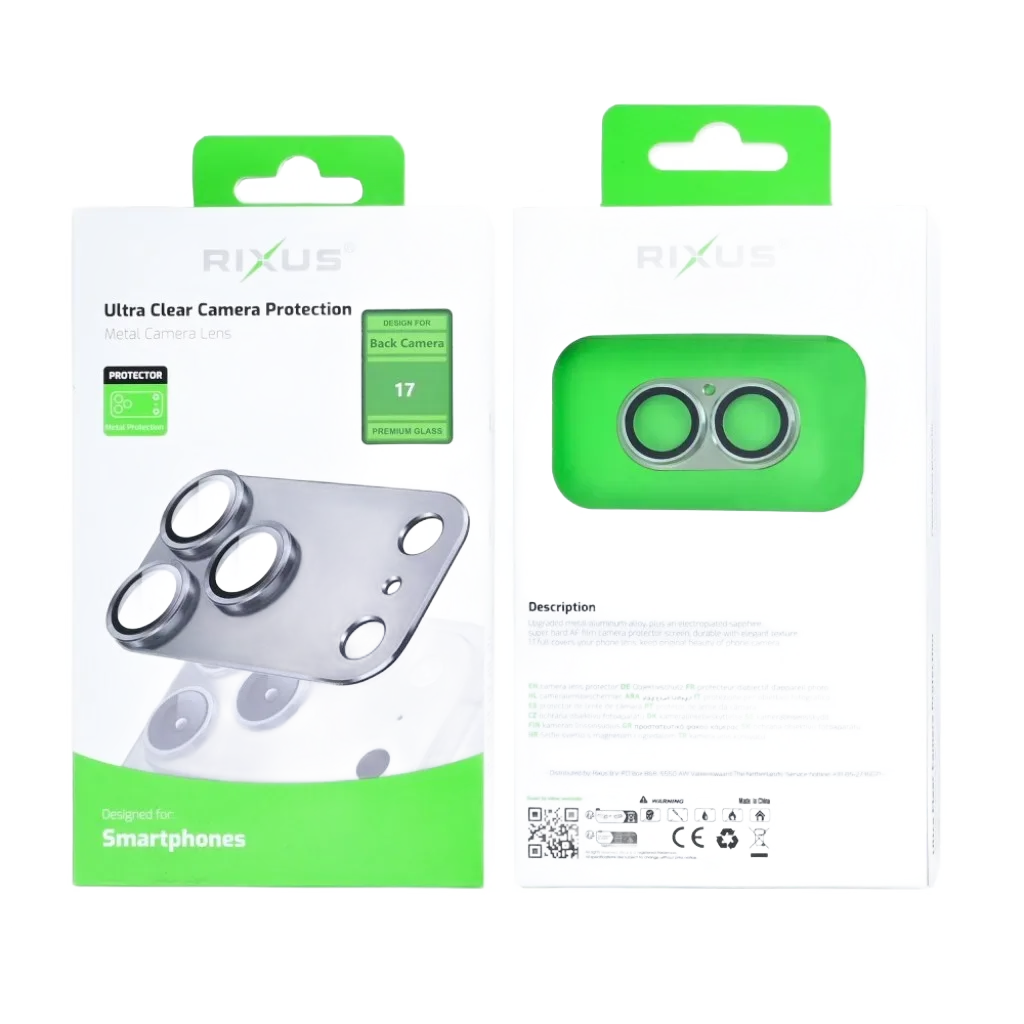 Rixus Ultra Clear Camera Protection beskyttelsesglas til iPhone 17, grøn