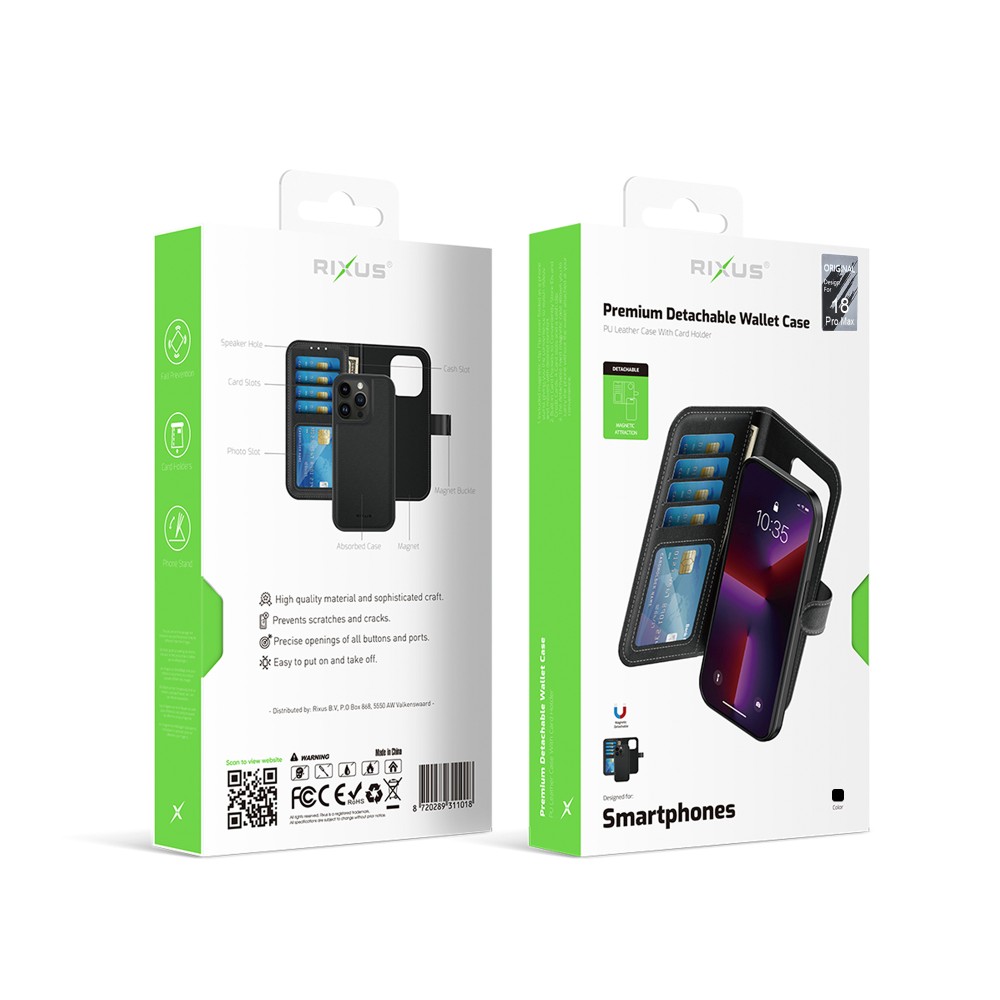 Rixus Duo pungcover med aftageligt cover til iPhone 17 Pro Max og 18 Pro Max, sort, billede 6