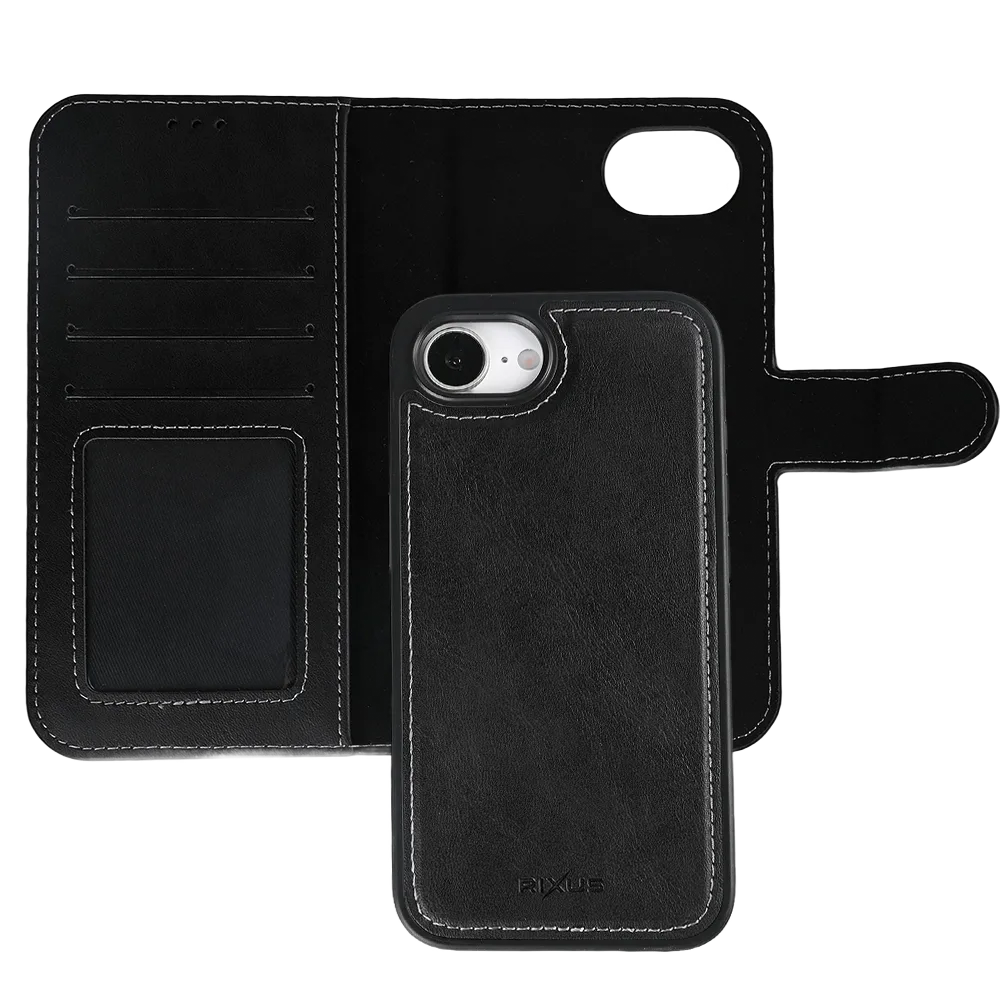 Rixus Duo pungcover med aftageligt cover til iPhone 16e og 17e, sort